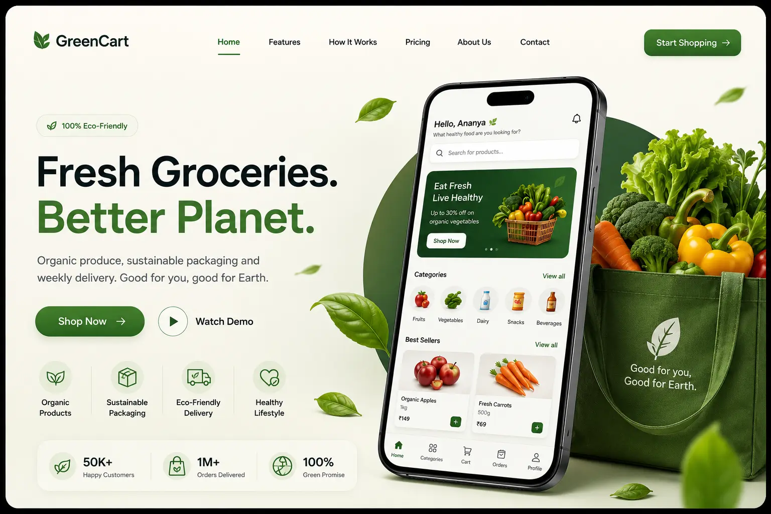 GreenCart Organic Landing Page UI UX Anand Tayde
